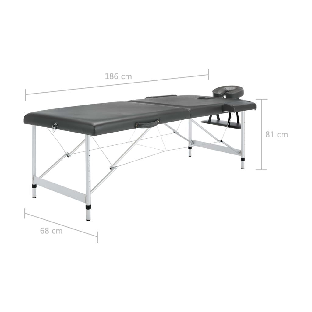 vidaXL Κρεβάτι Μασάζ 2 Θέσεων Ανθρακί 186x68 εκ. με Σκελετό Αλουμινίου