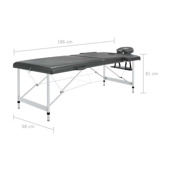 vidaXL Κρεβάτι Μασάζ 2 Θέσεων Ανθρακί 186x68 εκ. με Σκελετό Αλουμινίου
