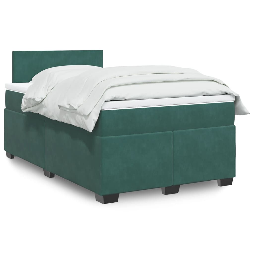 vidaXL Κρεβάτι Boxspring με Στρώμα Σκούρο Πράσινο 120x200εκ. Βελούδινο