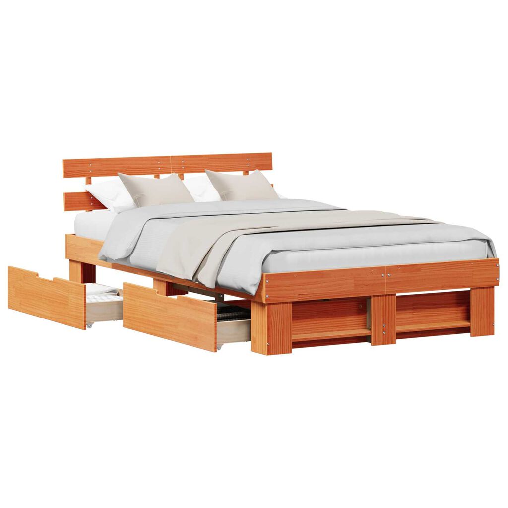 vidaXL Σκελετός Κρεβατιού Καφέ 140 x 190 cm Μασίφ ξύλο πεύκου
