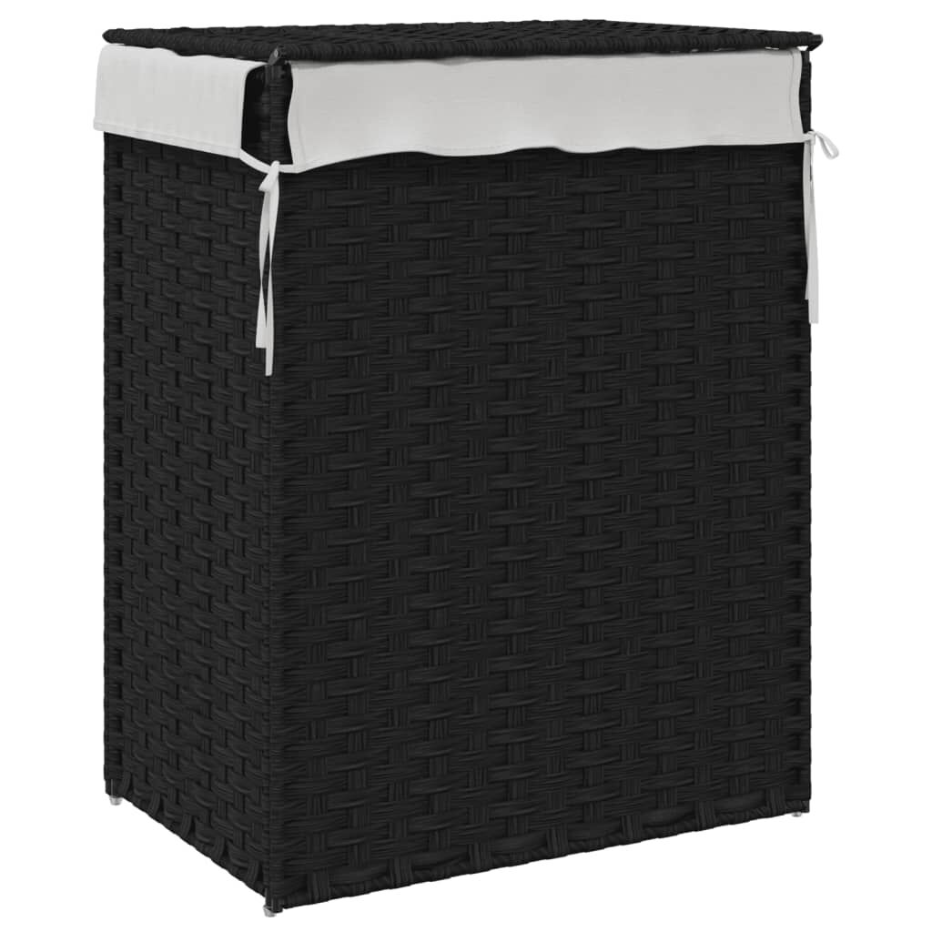vidaXL Καλάθι Πλυντηρίου με Καπάκι Μαύρο 46x33x60 εκ. Συνθετικό Ρατάν