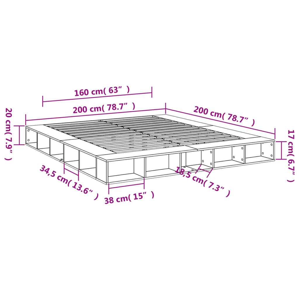 vidaXL Πλαίσιο Κρεβατιού Sonoma Δρυς 200x200 εκ. Επεξεργασμένο Ξύλο