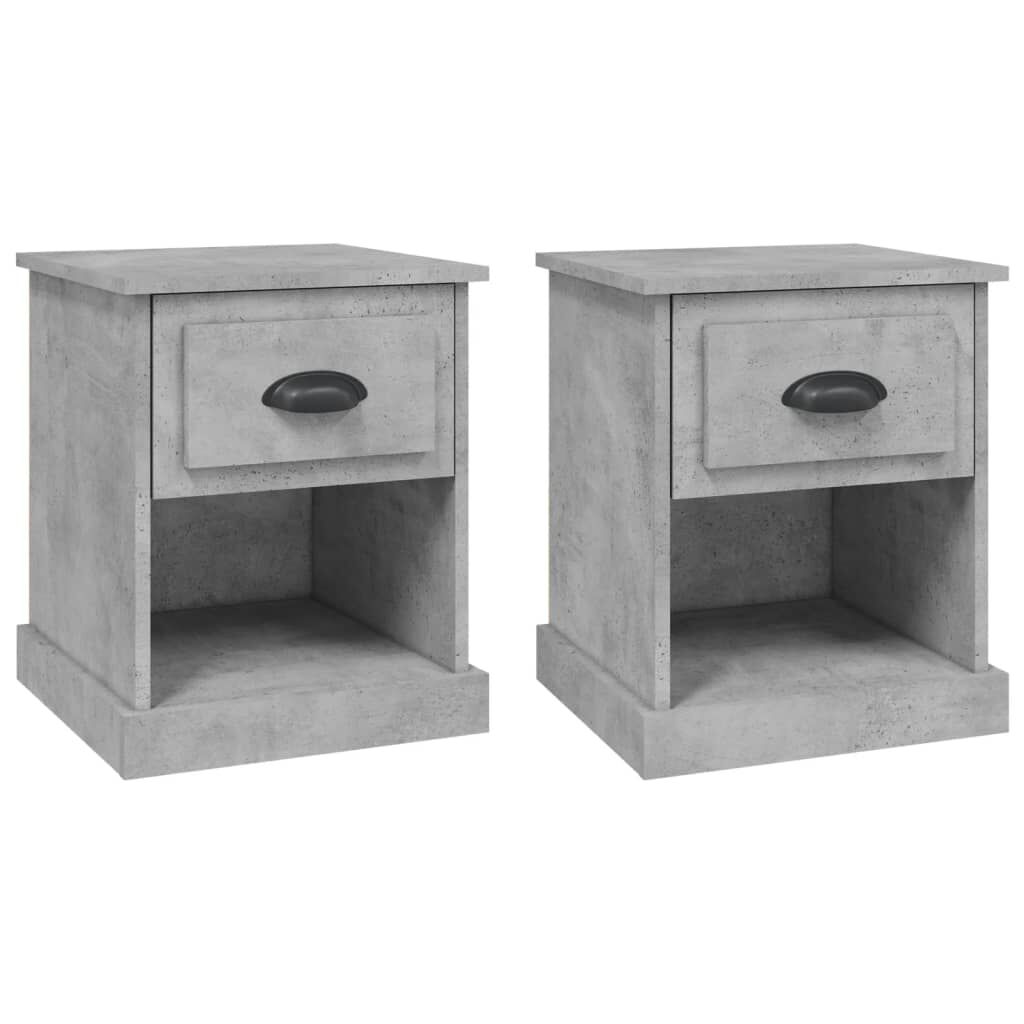 vidaXL Κομοδίνα 2 τεμ. Γκρι Σκυροδέματος 39x39x47,5 εκ. Επεξεργ. Ξύλο