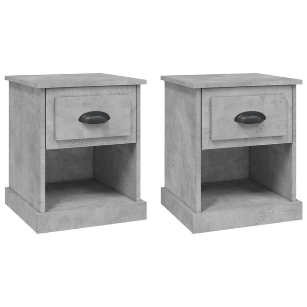 vidaXL Κομοδίνα 2 τεμ. Γκρι Σκυροδέματος 39x39x47,5 εκ. Επεξεργ. Ξύλο