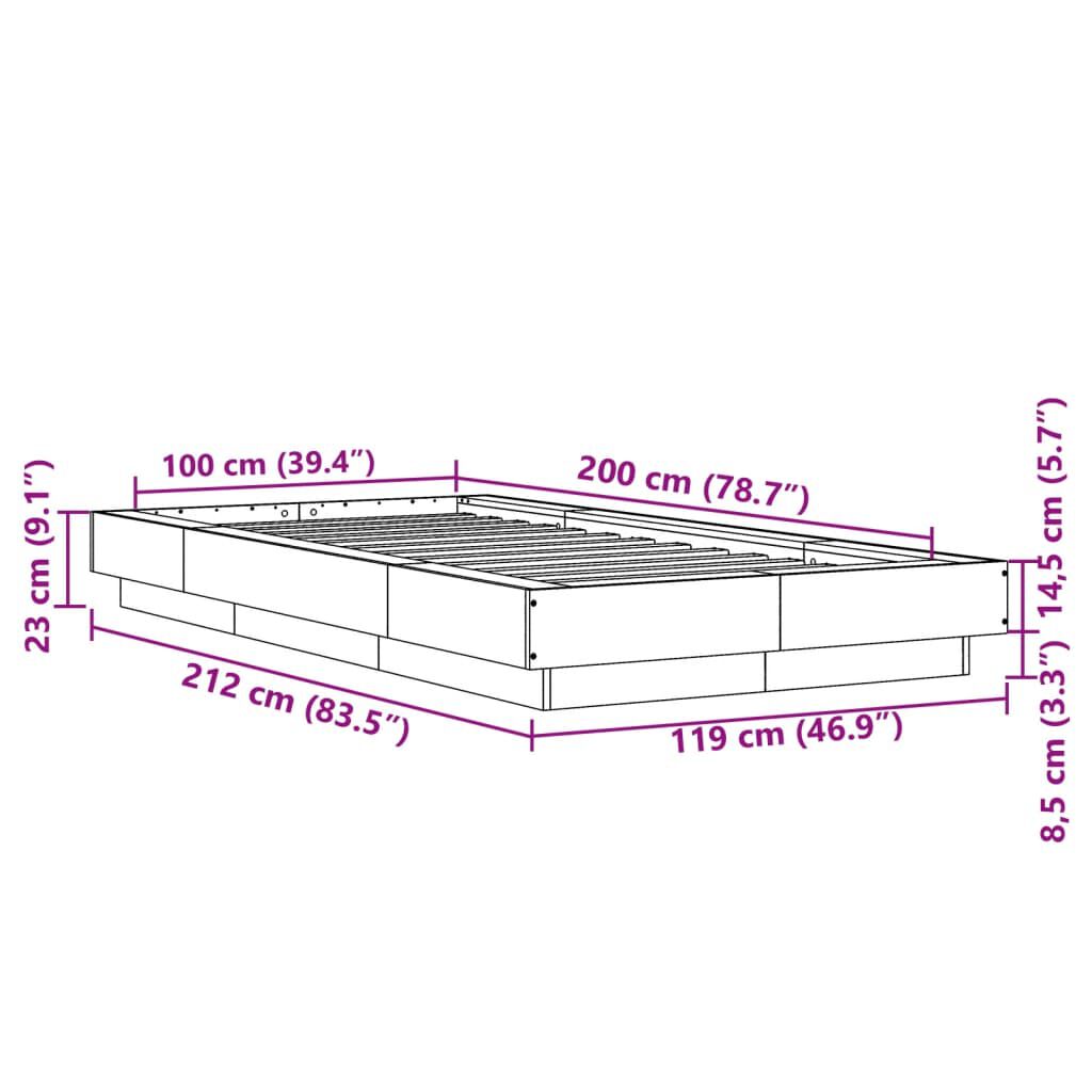 vidaXL Πλαίσιο Κρεβατιού με LED Sonoma Δρυς 100x200 εκ. Επεξεργ. Ξύλο