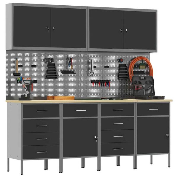 vidaXL Ντουλάπα Εργασίας με συρτάρι 10 pcs Μαύρο 200 x 55 x 200 εκ.