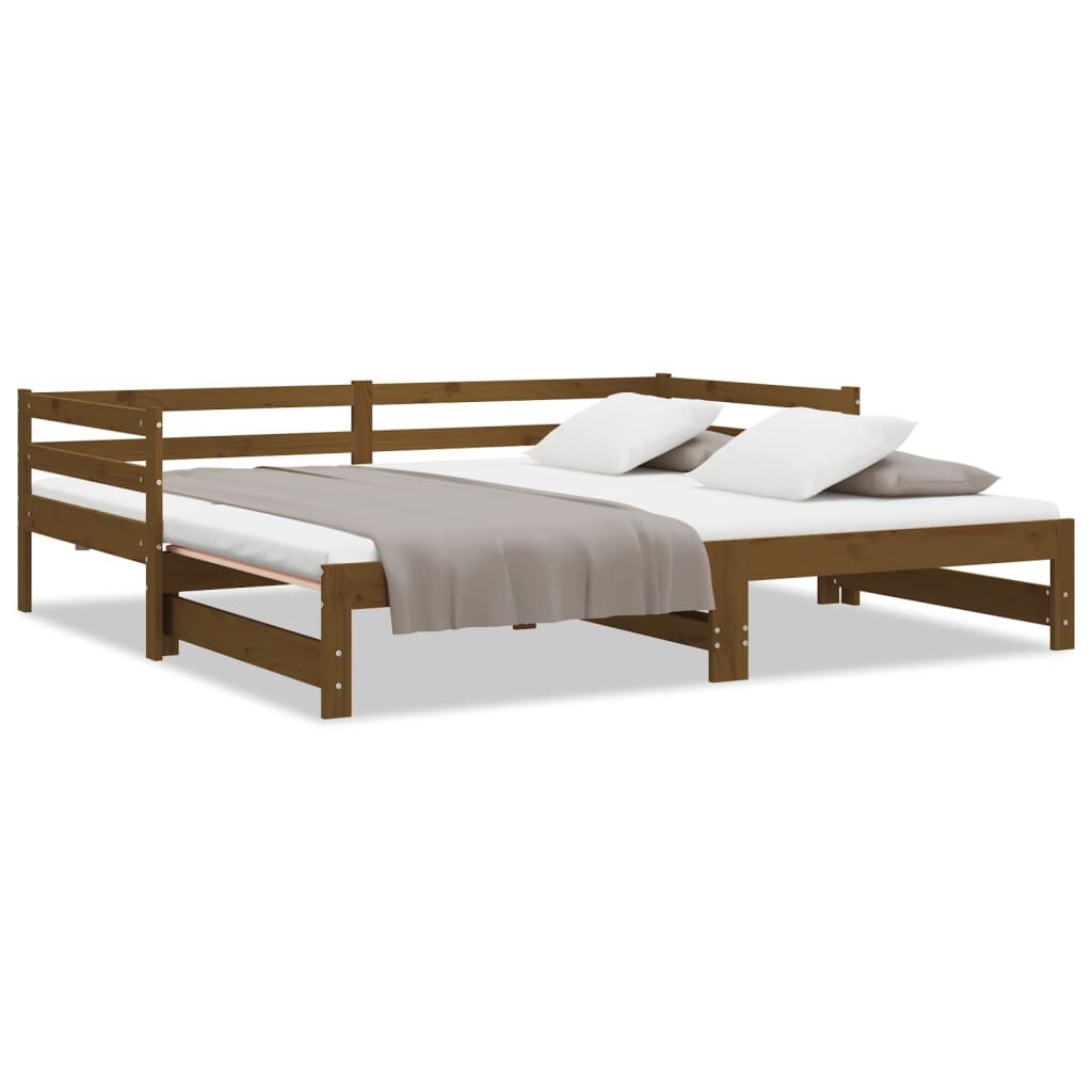 vidaXL Καναπές Κρεβάτι Καφέ Μελί 2 x (90 x 200) εκ. Μασίφ Ξύλο Πεύκου