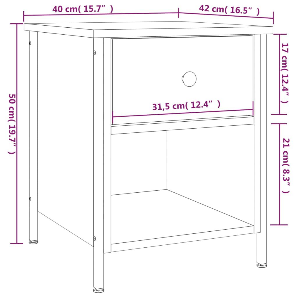 vidaXL Κομοδίνα 2 τεμ. Καπνιστή Δρυς 40x42x50 εκ. Επεξεργασμένο Ξύλο