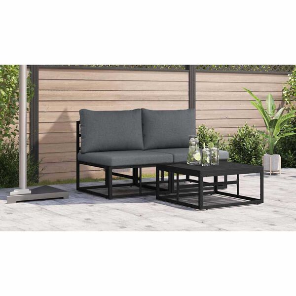 vidaXL Εξωτερικά Έπιπλα με μαξιλάρι με μαξιλάρι 2 pcs Μαύρο Αλουμίνιο