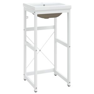 vidaXL Σκελετός Νιπτήρα Μπάνιου με Εντοιχισμένο Νιπτήρα Λευκό Σίδερο