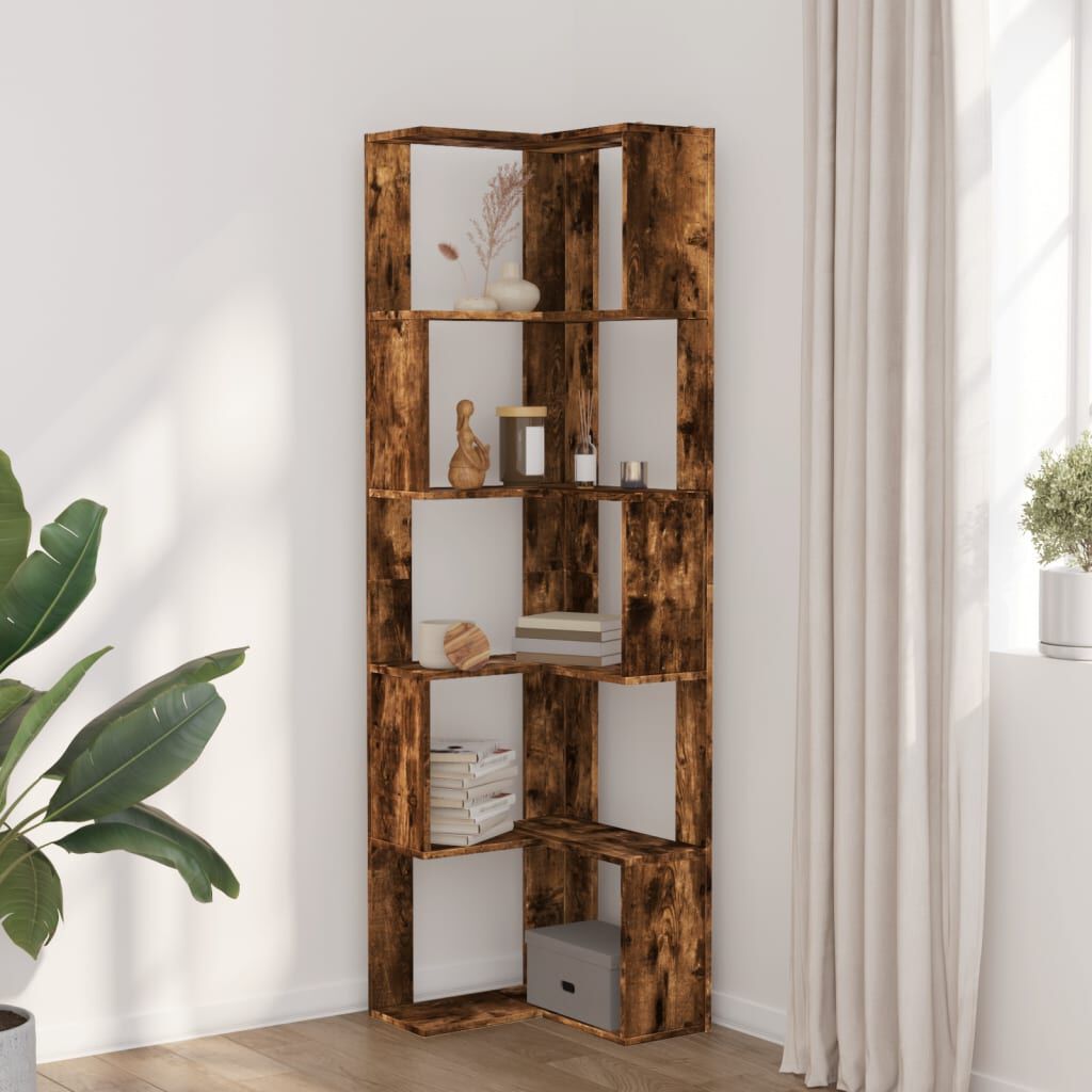 vidaXL Βιβλιοθήκη Γωνιακή 5 Επ. Καπνιστή Δρυς 50x50x179 εκ Επεξ. Ξύλο