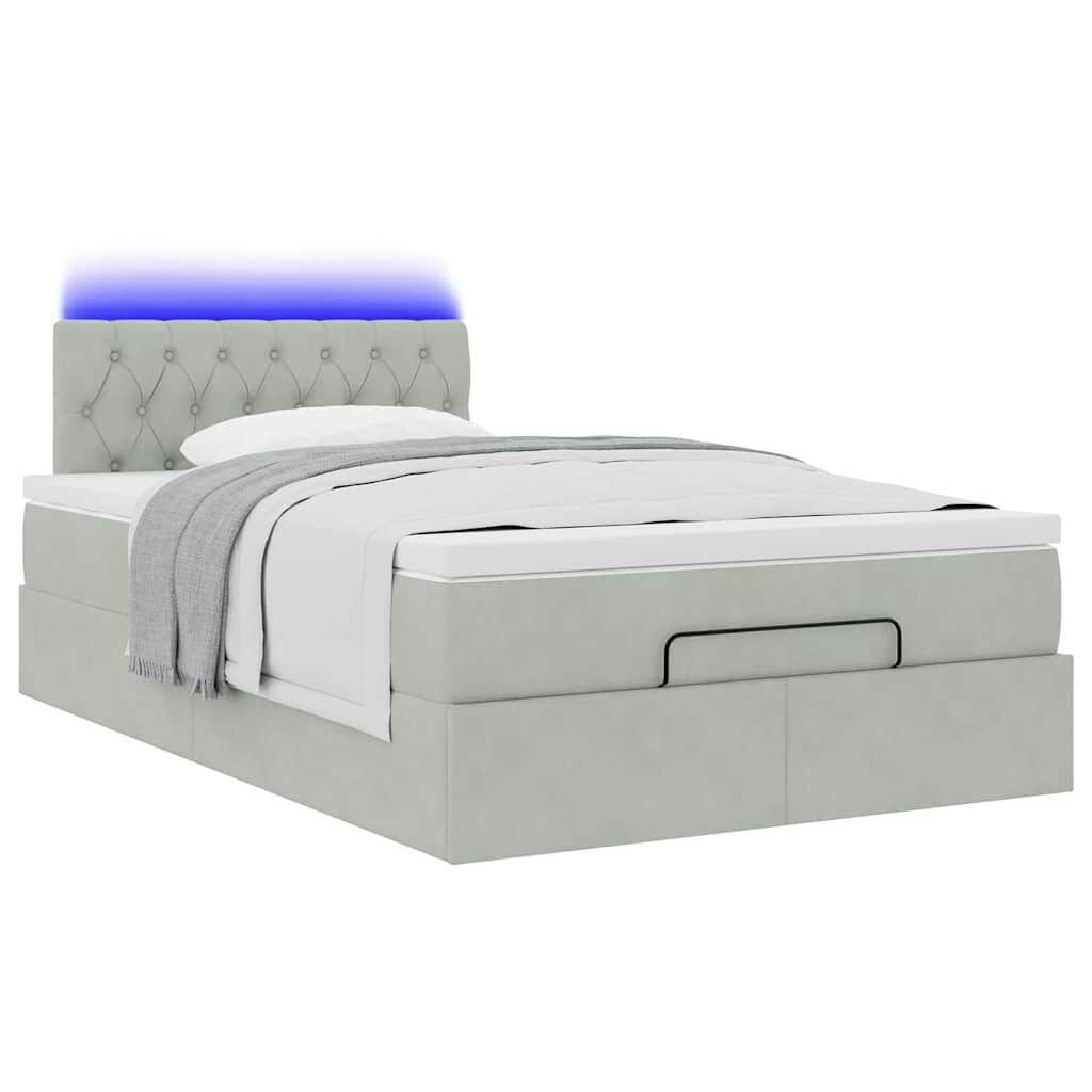 vidaXL Οθωμανικό κρεβάτι με στρώμα&LEDs Ανοιχτό γκρι 120x200cm Βελούδο