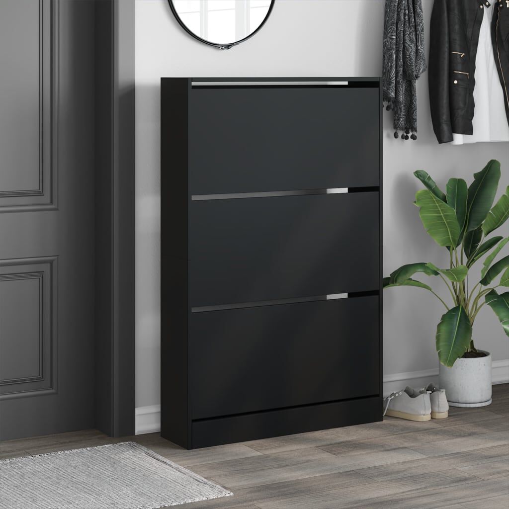 vidaXL Παπουτσοθήκη Μαύρη 80x21x125,5 εκ. από Επεξεργασμένο Ξύλο