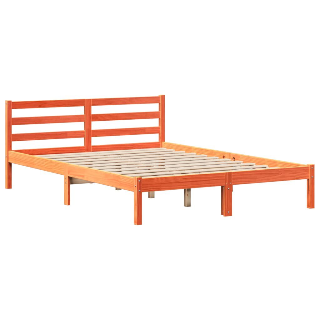 vidaXL Κρεβάτι Βιβλιοθήκη Χωρίς Στρώμα Καφέ 135x190 εκ Μασίφ Πεύκο