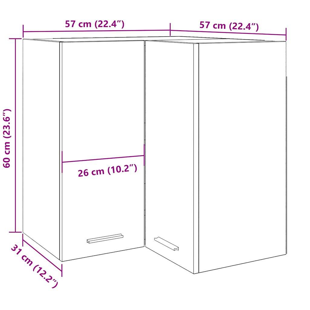 vidaXL κρεμαστό γωνιακό ντουλάπι Lyon Artisan Oak 57x57x60 εκ.