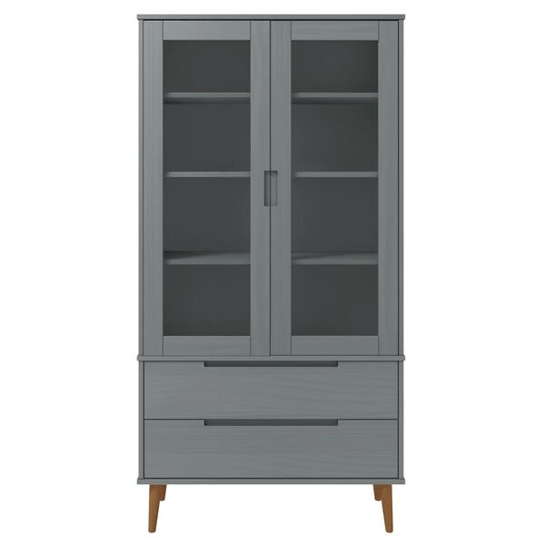 vidaXL Βιτρίνα MOLDE Γκρι 90 x 35 x 175 εκ. από Μασίφ Ξύλο Πεύκου