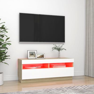 vidaXL Έπιπλο Τηλεόρασης με Φωτισμό LED Λευκό/Sonoma Δρυς 100x35x40εκ.