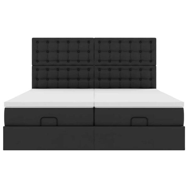 vidaXL Οθωμανικό κρεβάτι με στρώματα & LEDs Μαύρο Faux Leather