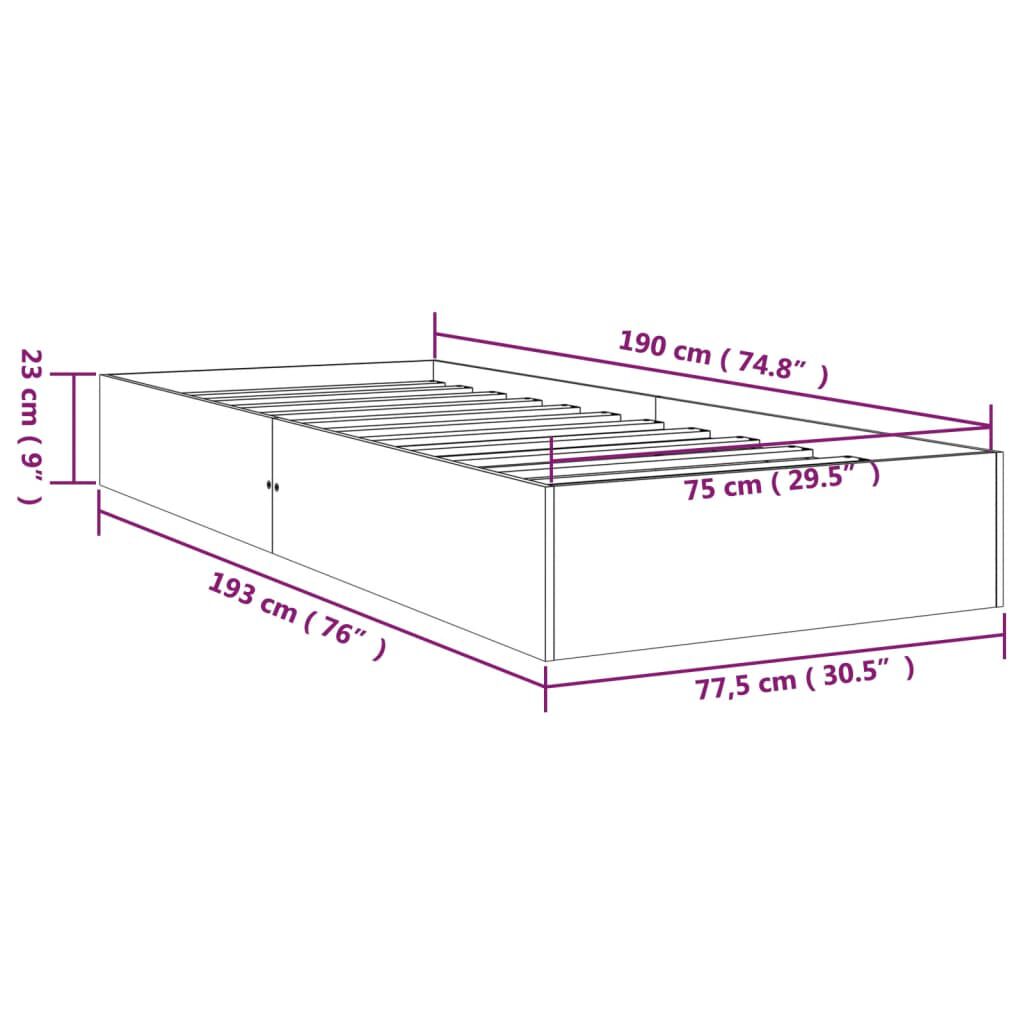 vidaXL Πλαίσιο Κρεβατιού Μαύρο 75 x 190εκ. από Μασίφ Ξύλο Small Single