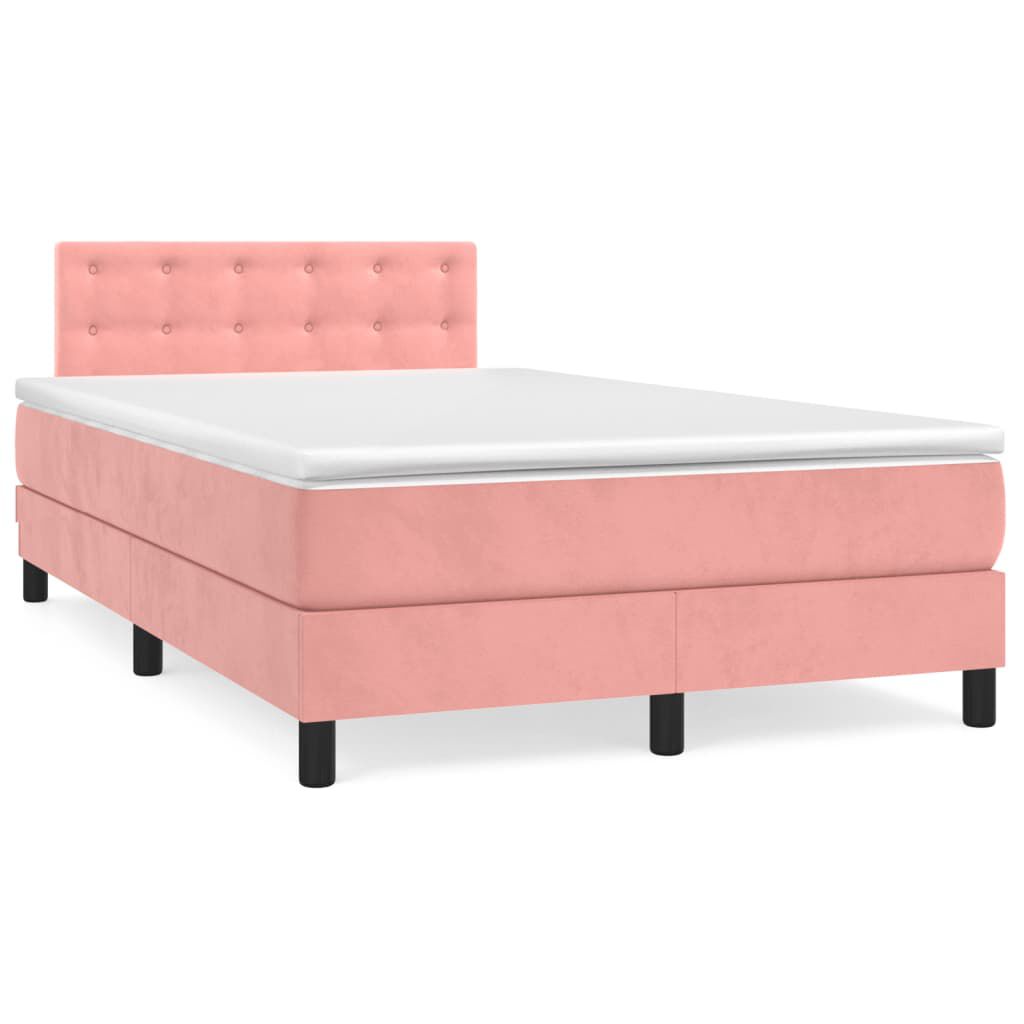vidaXL Κρεβάτι Boxspring με Στρώμα Ροζ 120x200 εκ. Βελούδινο