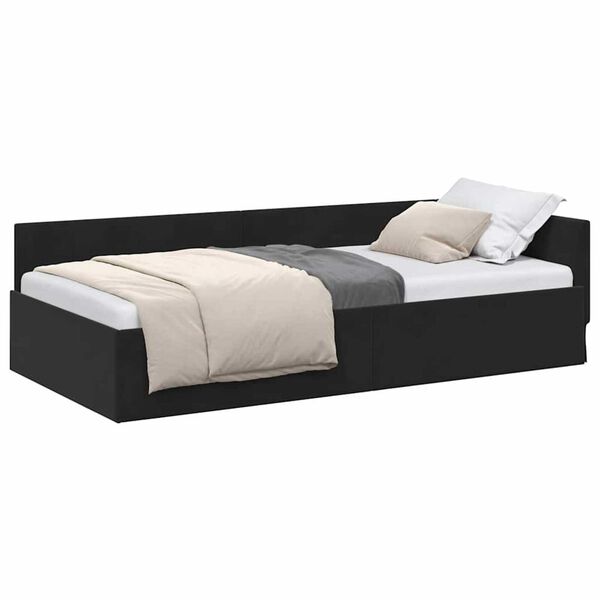vidaXL Κρεβάτι Γωνίας Μαύρο 80 x 200 cm Βελούδο και Εργοστασιακό ξύλο