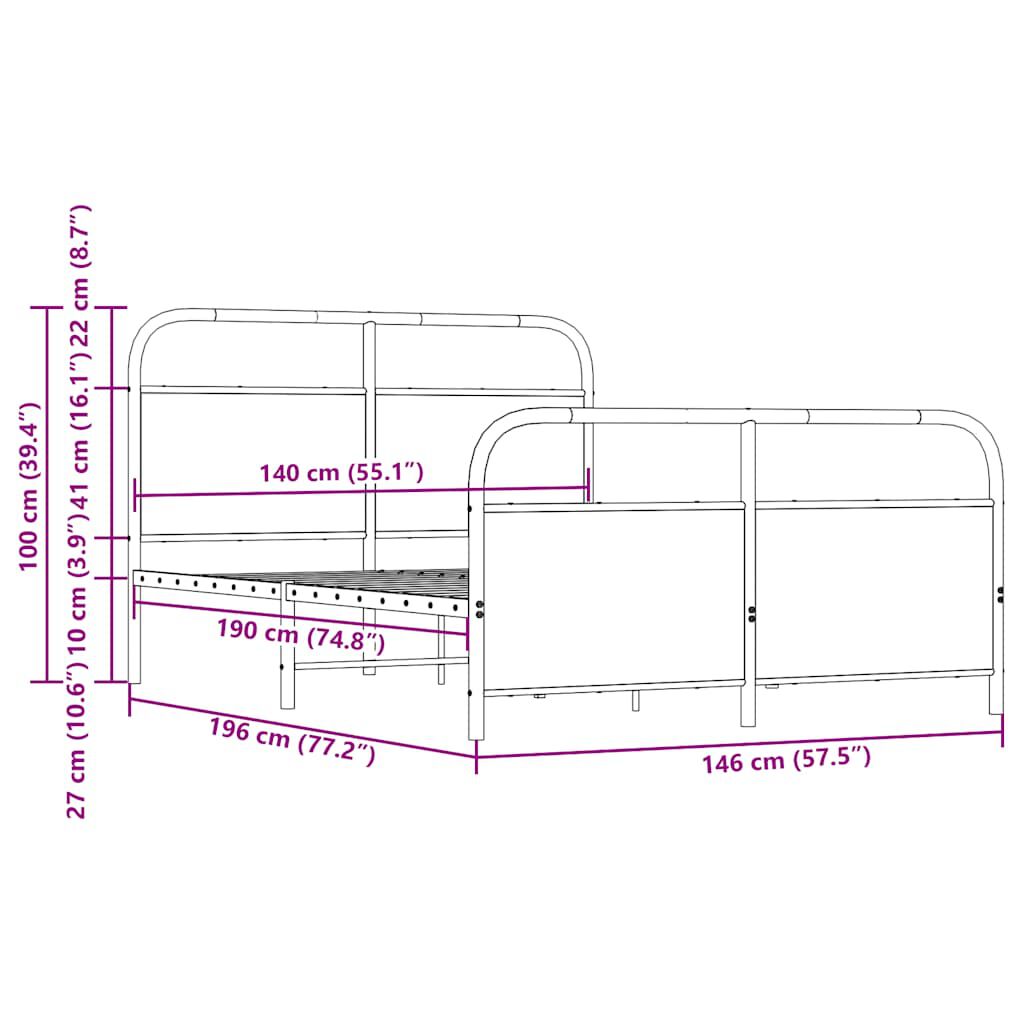 vidaXL Σκελετός Κρεβ. Χωρίς Στρώμα Sonoma Δρυς 140x190 εκ. Μεταλλικό