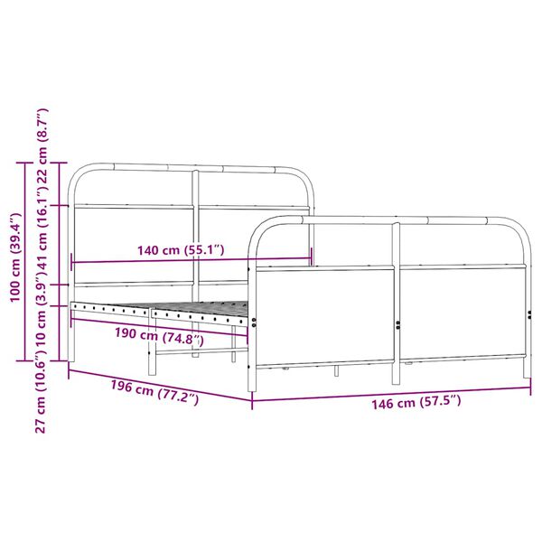 vidaXL Σκελετός Κρεβ. Χωρίς Στρώμα Sonoma Δρυς 140x190 εκ. Μεταλλικό
