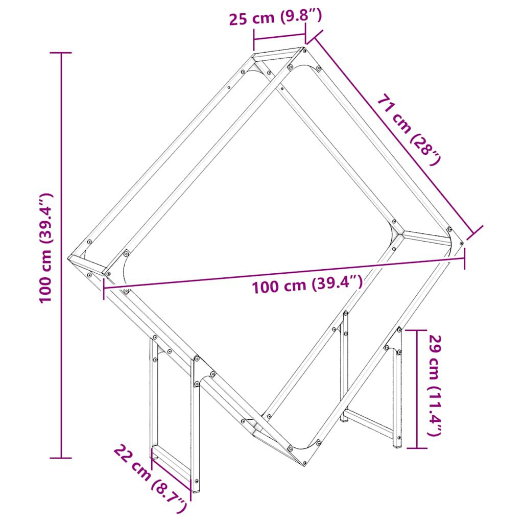 vidaXL Ράφι για καυσόξυλα Μαύρο 100x25x100 cm Ατσάλι ψυχρής έλασης