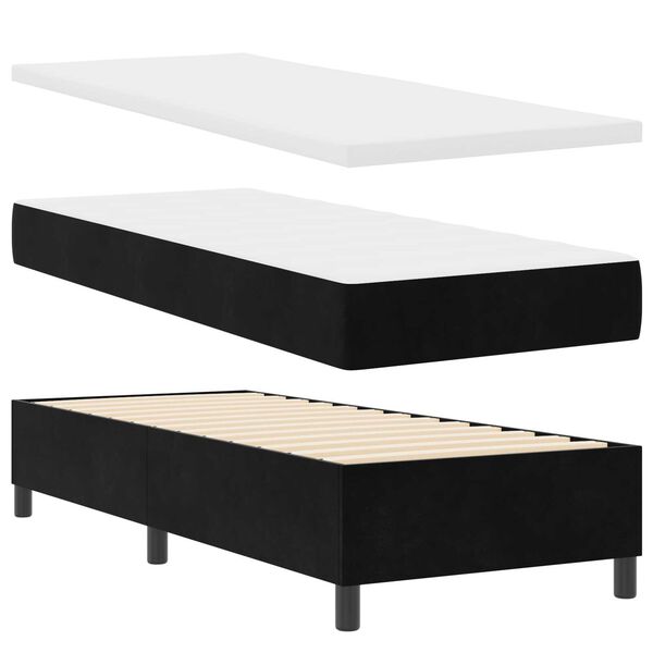 Κρεβάτι Box Spring με Στρώμα & LED μαύρο 80x200 εκ Βελούδο