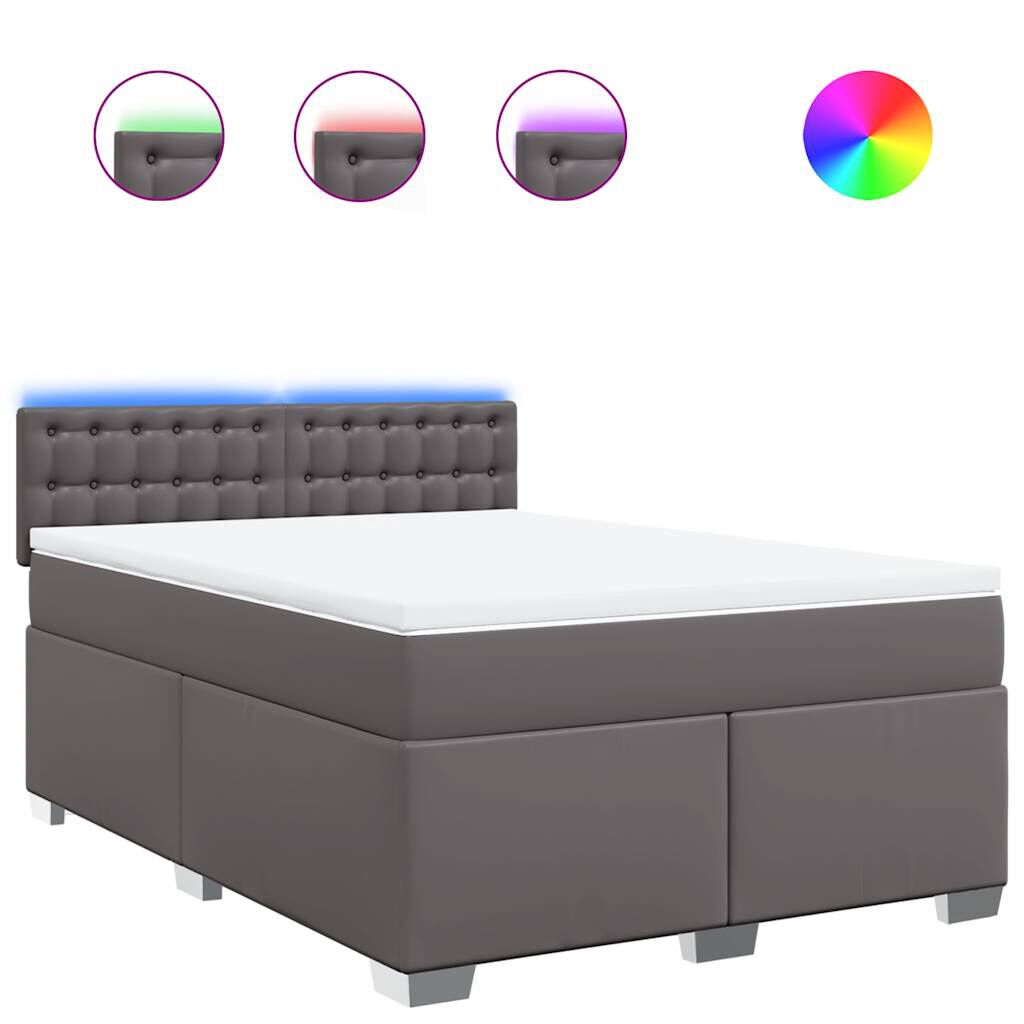 vidaXL Κρεβάτι Boxspring με Στρώμα Γκρι 140x190εκ. από Συνθετικό Δέρμα