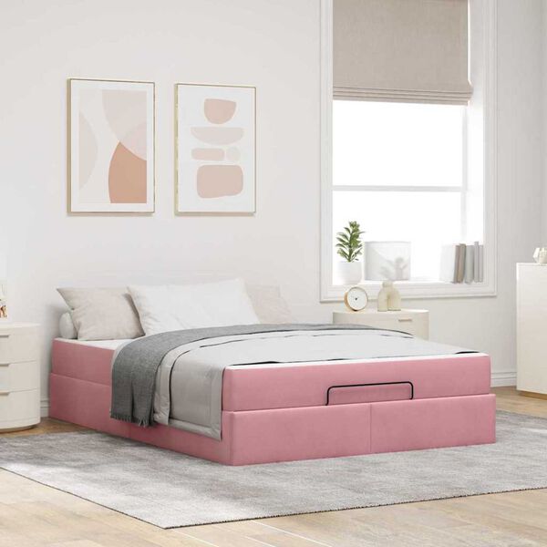 vidaXL Σκελετός Κρεβατιού Ροζ 140 x 200 cm Βελούδο