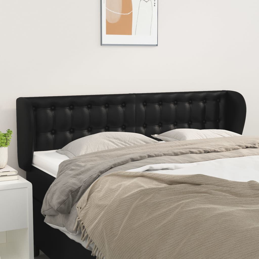 vidaXL Κεφαλάρι με Πτερύγια Μαύρο 147 x 23 x 78/88 εκ. Συνθετικό Δέρμα