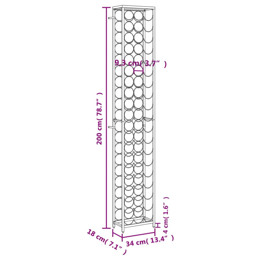 vidaXL Ραφιέρα Κρασιών 57 Μπουκ. Μαύρη 34x18x200 εκ. Σφυρήλατο Σίδερο