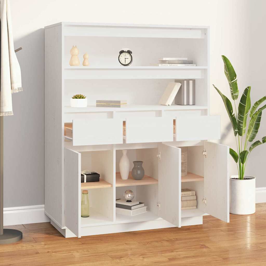 vidaXL Ντουλάπι Ψηλό Λευκό 89x40x116,5 εκ. από Μασίφ Ξύλο Πεύκου