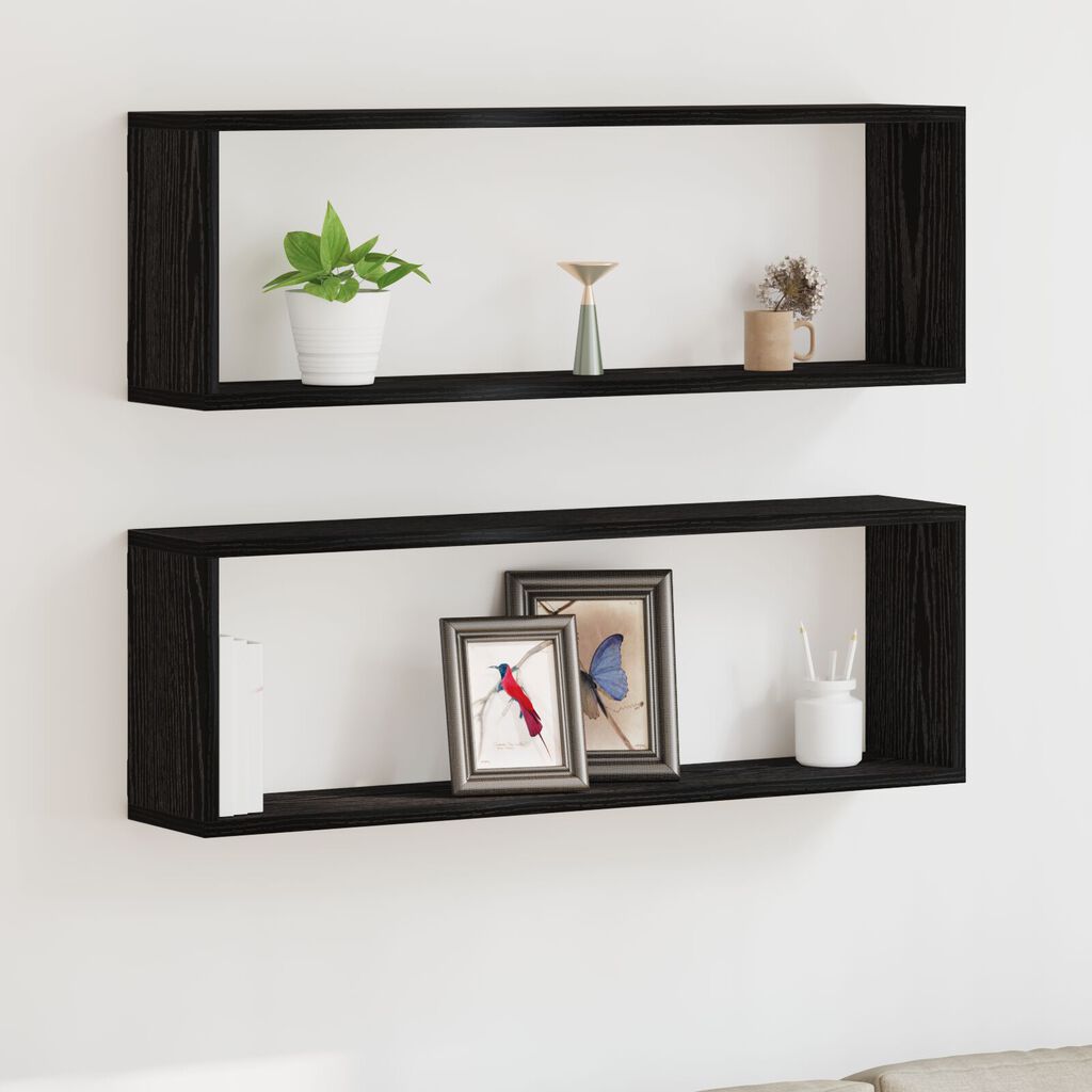 vidaXL Ράφια Τοίχου - Σετ 2, Μαύρη Δρυς, 80x15x26 εκ, Κατασκευασμένα από Επεξεργασμένο Ξύλο