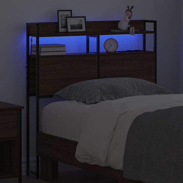 vidaXL Κεφαλάρι με φώτα λωρίδας LED Καφέ δρυς 75 cm Επεξεργασμένο ξύλο