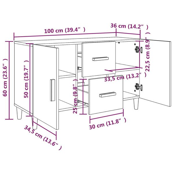 vidaXL Μπουφές Καπνιστή Δρυς 100 x 36 x 60 εκ. Επεξεργασμένο Ξύλο