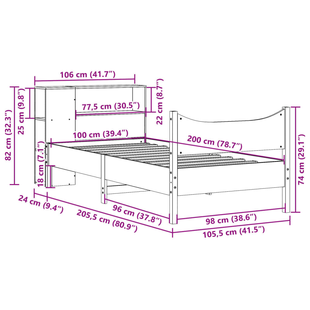 vidaXL Σκελετός Κρεβατιού Χωρίς Στρώμα Λευκό 100x200 εκ. Μασίφ Πεύκο