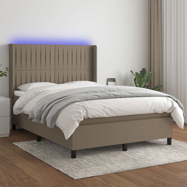 vidaXL &Kappa;&rho;&epsilon;&beta;ά&tau;&iota; Boxspring &mu;&epsilon; &Sigma;&tau;&rho;ώ&mu;&alpha; & LED Taupe 140x200 &epsilon;&kappa;. &Upsilon;&phi;&alpha;&sigma;&mu;ά&tau;&iota;&nu;&omicron;