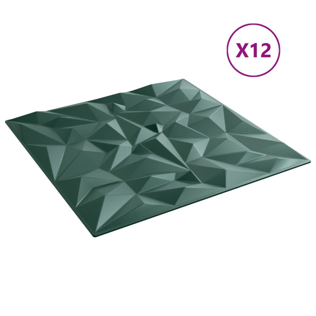 vidaXL Πάνελ Τοίχου 12 Τεμ. Πράσινη Σχ. Αμέθυστου 50x50εκ. 3μ² XPS