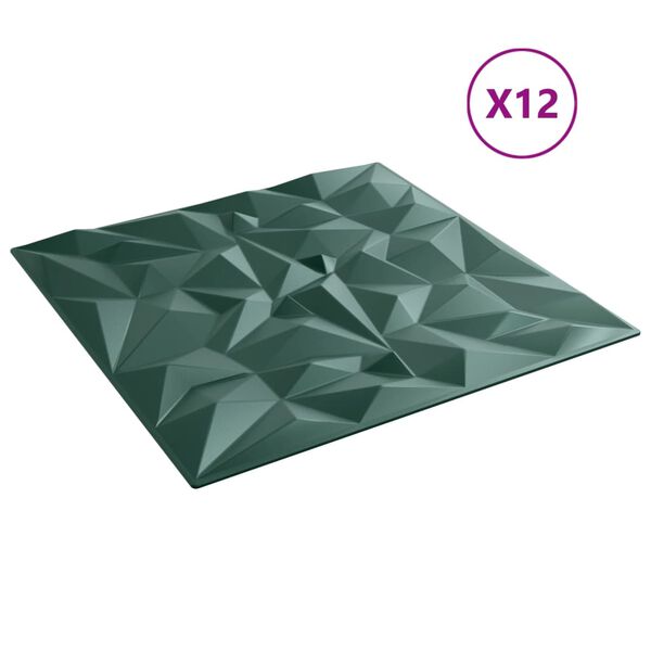 vidaXL Πάνελ Τοίχου 12 Τεμ. Πράσινη Σχ. Αμέθυστου 50x50εκ. 3μ² XPS