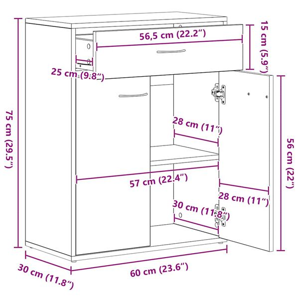 vidaXL Ντουλάπι Καπνιστή Δρυς 60 x 30 x 75 εκ. από Επεξεργασμένο Ξύλο