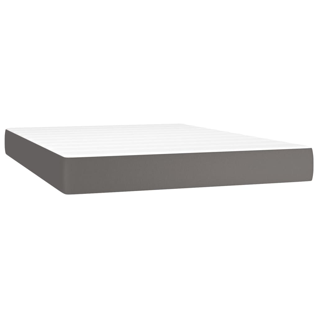 vidaXL Κρεβάτι Boxspring με Στρώμα & LED Γκρι 140x200 εκ. Συνθ. Δέρμα