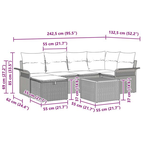 vidaXL Σετ Καναπέ Κήπου με μαξιλάρι 7 pcs Γκρι Πολυ ράταν