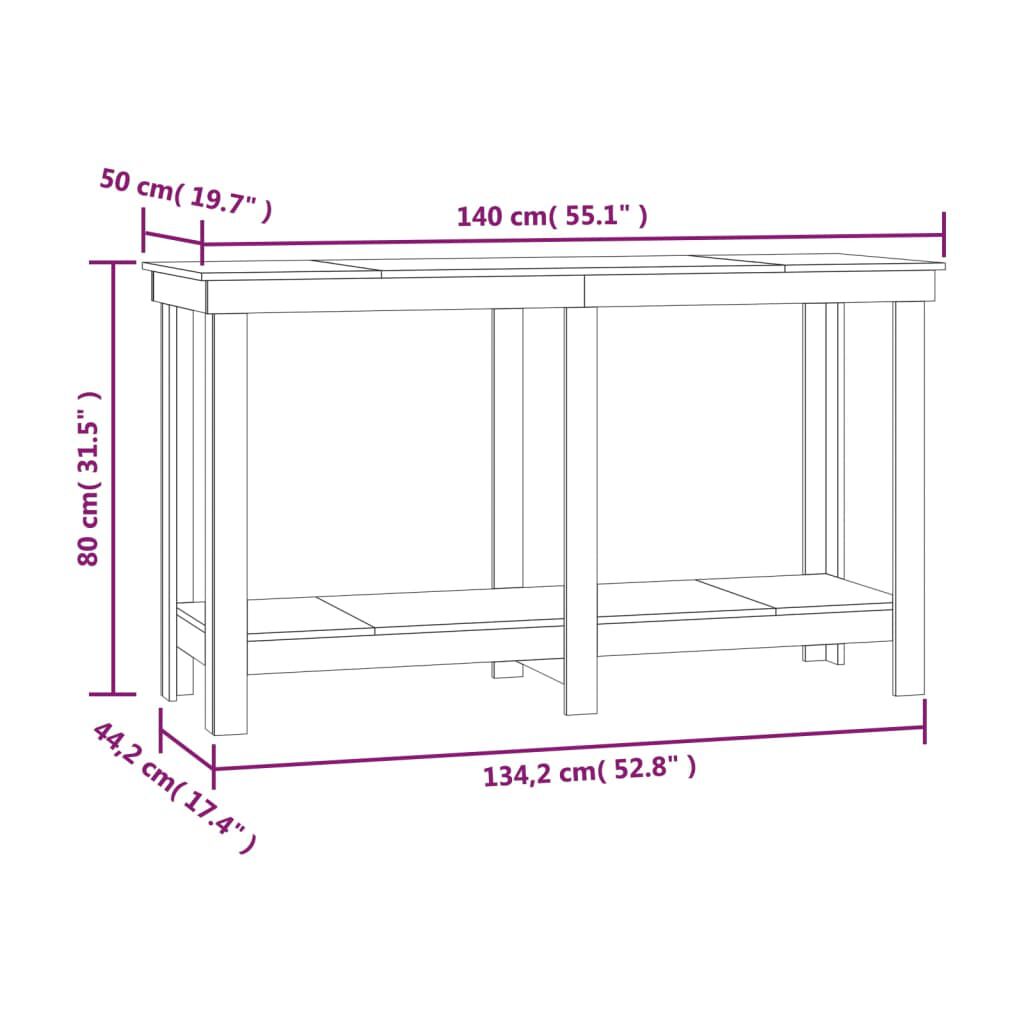 vidaXL Πάγκος Εργασίας Γκρι 140x50x80 εκ. από Μασίφ Ξύλο Πεύκου