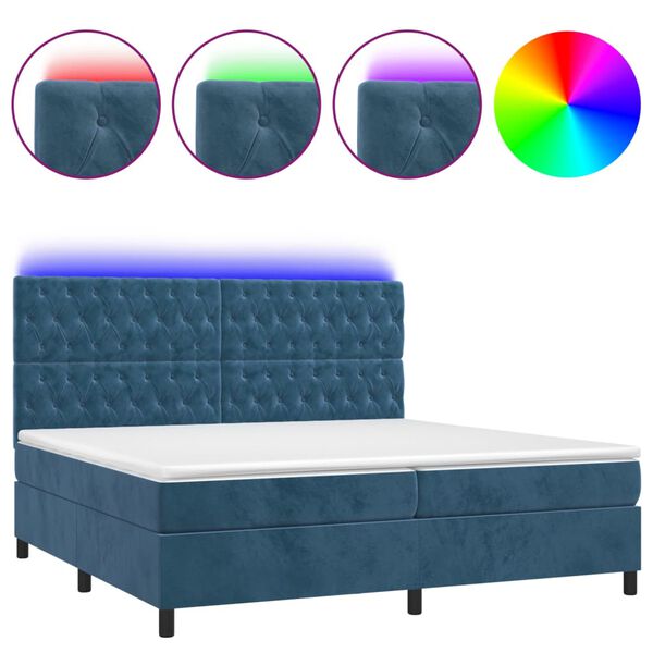 vidaXL Κρεβάτι Boxspring με Στρώμα & LED Σκ. Μπλε 200x200εκ. Βελούδινο