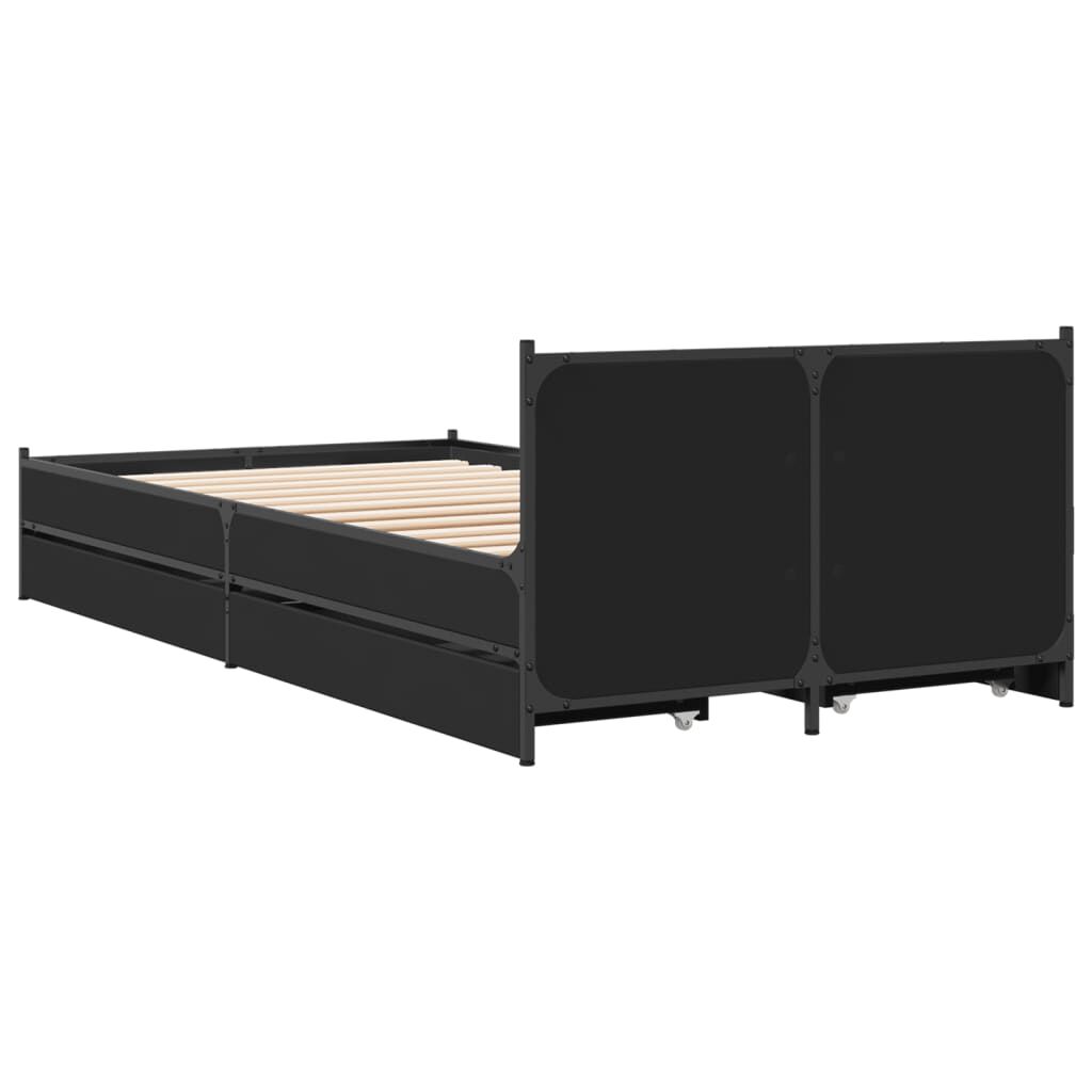 vidaXL Πλαίσιο Κρεβατιού με Συρτάρια Μαύρο 75x190εκ Επεξεργασμένο Ξύλο
