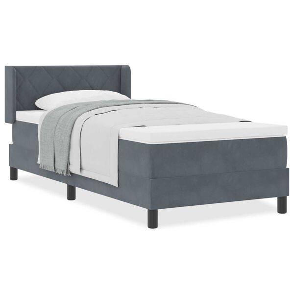 Κρεβάτι Box Spring με Στρώμα vidaXL Σκούρο Γκρι 100x200 εκ Βελούδο