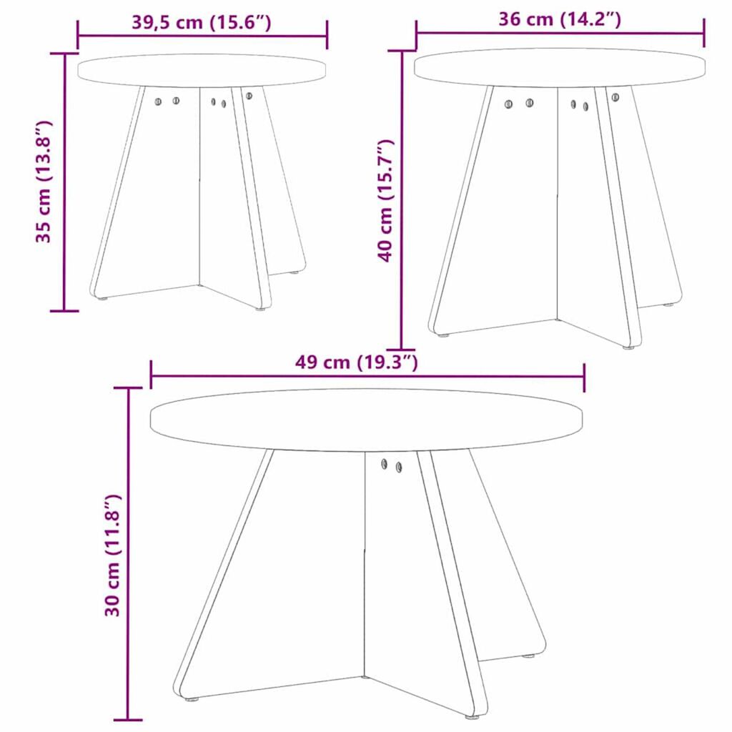 vidaXL Τραπεζάκι σαλονιού 3 pcs Φυσικό 49 x 49 x 30 εκ.