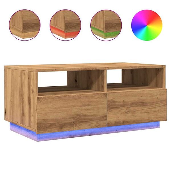 vidaXL Τραπεζάκι Σαλονιού με LED Artisan Δρυς 90 x 49 x 40 εκ.